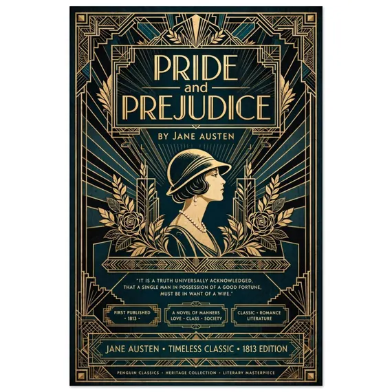 Pride and Prejudice Art Deco Poster — póster art déco