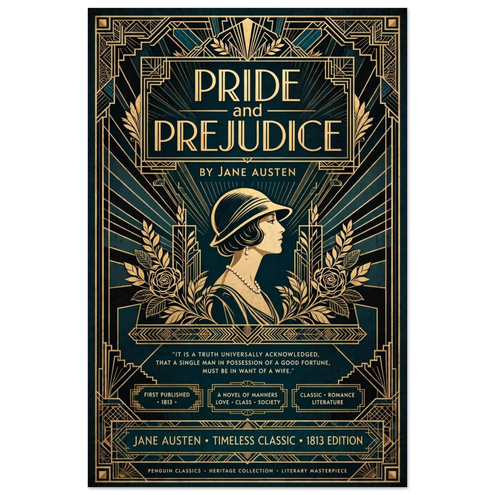 Pride and Prejudice Art Deco Poster — Art Deco poster